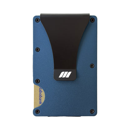 Slanke RFID portemonnee blauw, pasjes uitgeschoven