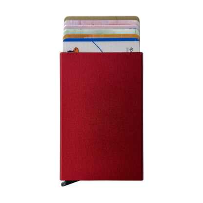 Pop-up pasjeshouder rood met pasjes omhoog